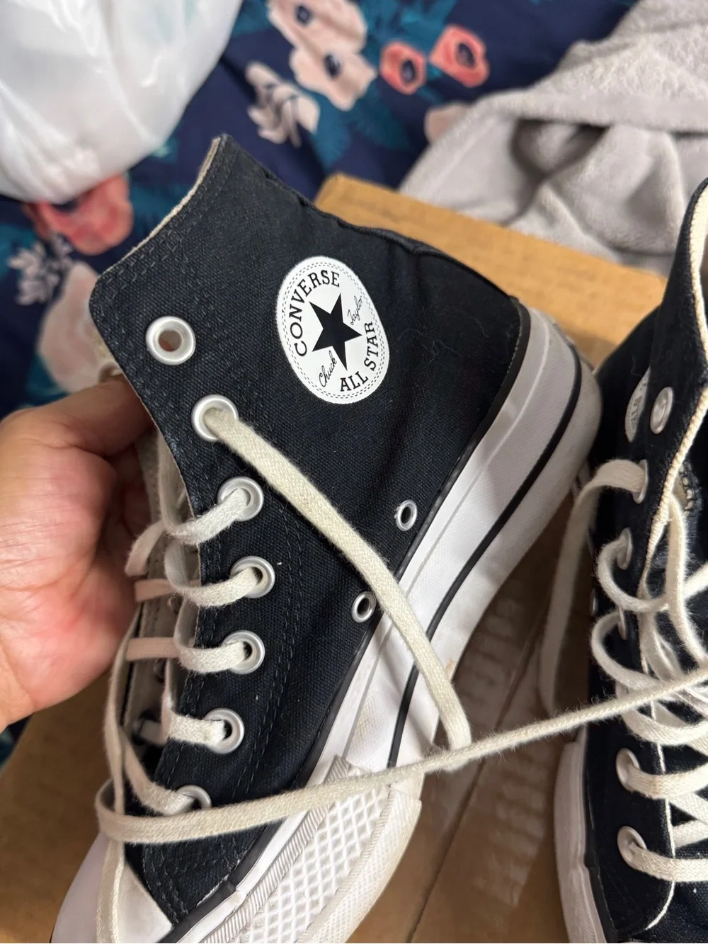 Converse girls size 5.5  High-Top Sneakers in Black and White